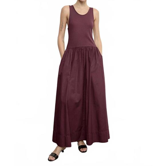 NEW ENZA COSTA cotton/poplin resort dress in dark cherry